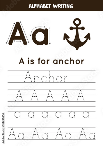 Learning English alphabet for kids. Letter A. Hand drawn anchor.