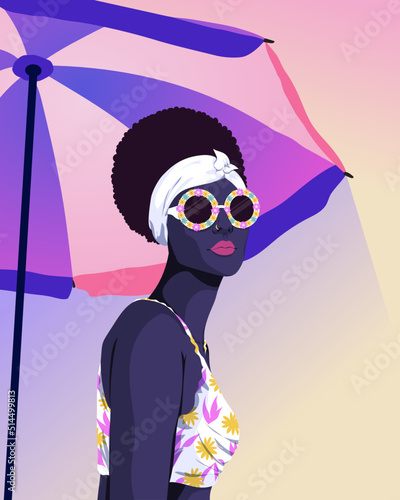 Trendy woman wearing sunglasses and bikini 