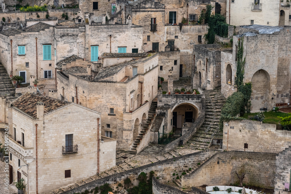 Residential cave houses in historic downtown Matera, Southern Italy