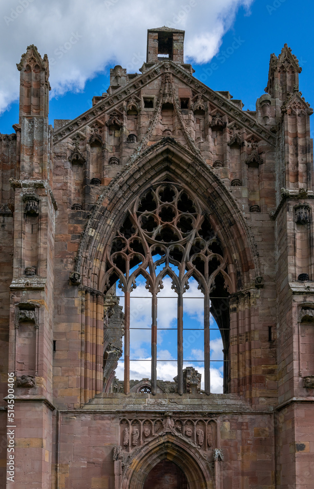 vertical architectural detail view of the central nave of Melrose Abbey