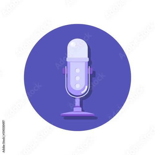 Microphone icon flat vector illustration. Popular music, podcast recording and listening, broadcasting, online radio, audio streaming service concept. Suitable for web landing page, banner, flyer