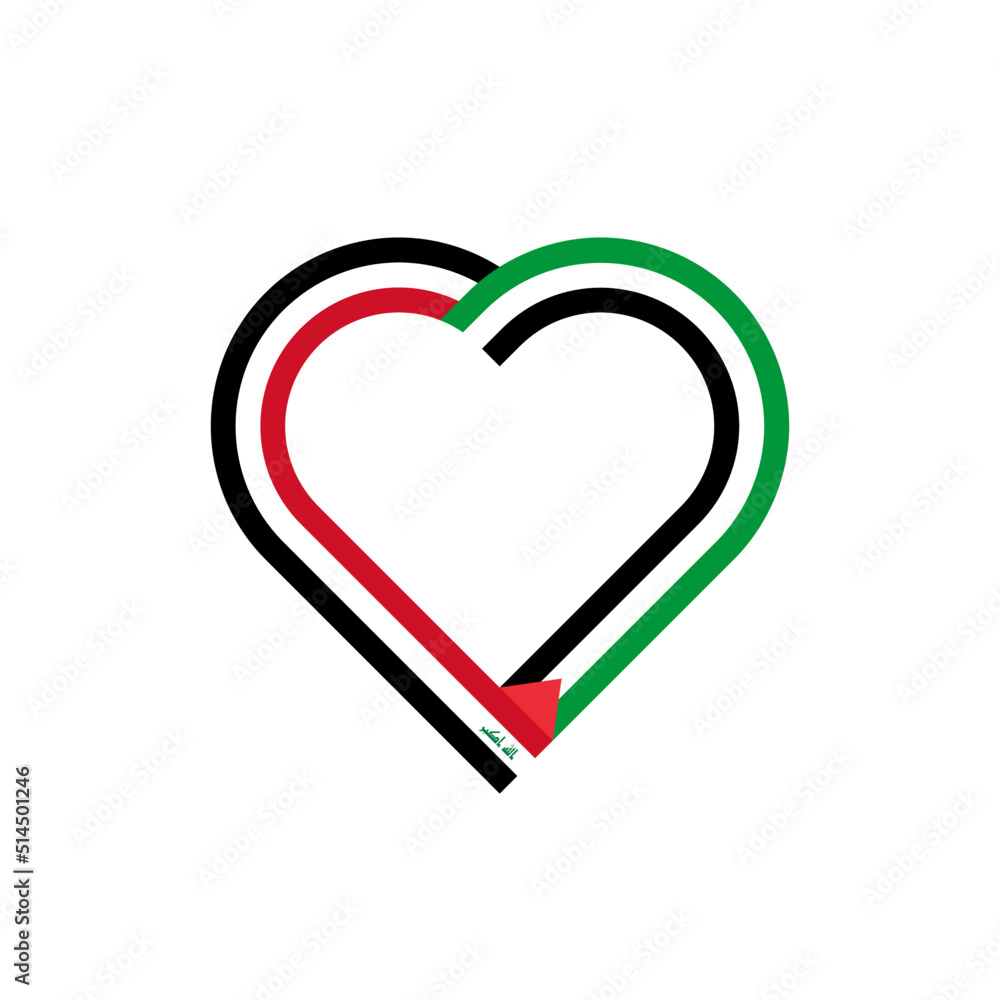 unity concept. heart ribbon icon of iraq and palestine flags. vector illustration isolated on white background unity concept. heart ribbon icon of iraq and palestine flags. vector illustration isolated on white background