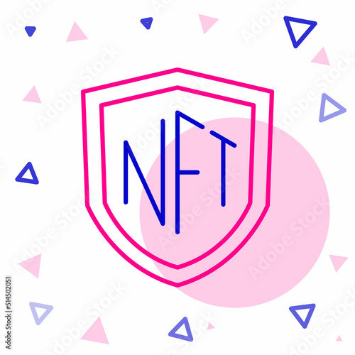 Line NFT shield icon isolated on white background. Non fungible token. Digital crypto art concept. Colorful outline concept. Vector