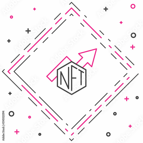 Line NFT growth bar chart icon isolated on white background. Non fungible token. Digital crypto art concept. Colorful outline concept. Vector