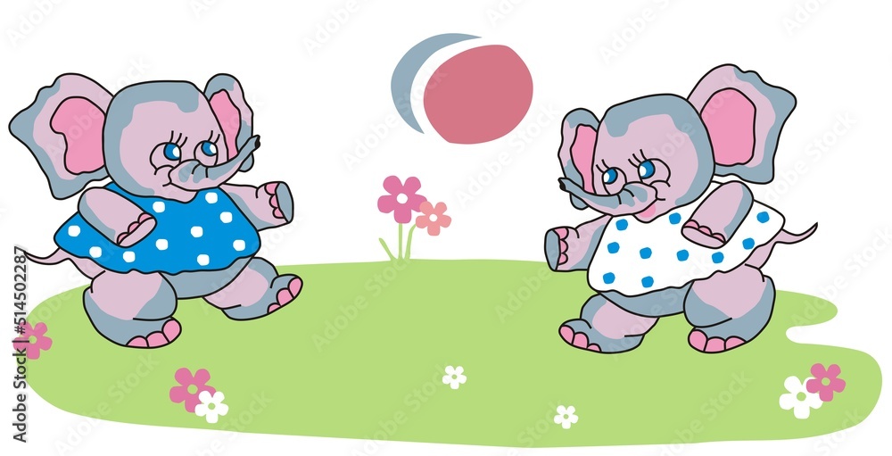 Obraz premium A collection of vector drawings with elephants for children's clothing, fabric, textiles or wallpaper in the nursery.