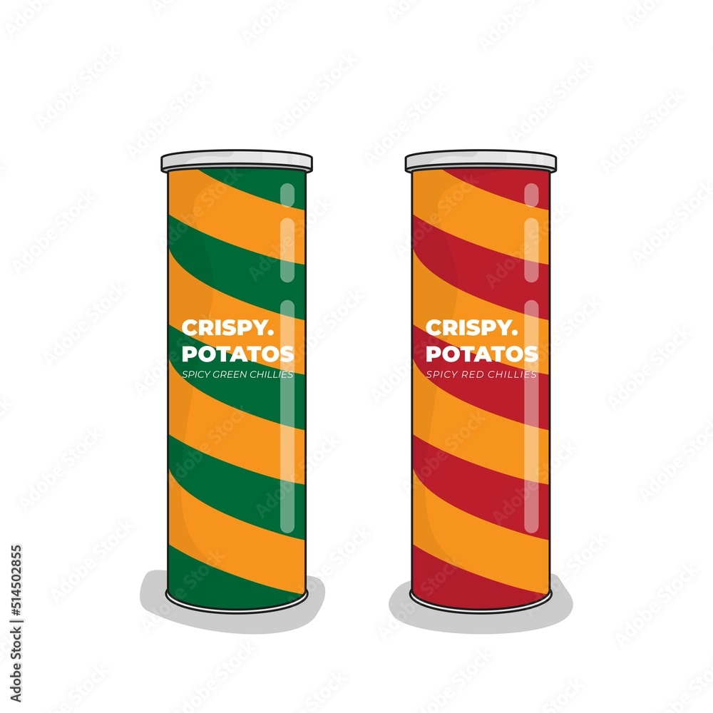 Cylinder template in yellow red and yellow green for snack packaging design Cylinder template in yellow red and yellow green for snack packaging design