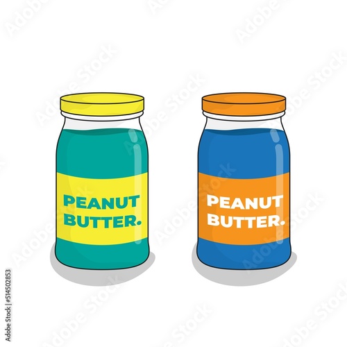 Mini bottle template in green and blue color design for peanut butter or other jam packaging design