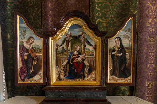 triptych of religious saints on the armoire in the Queen's Inner Hall inside the Stirling Castle
