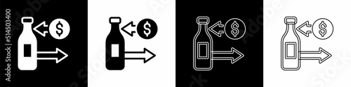 Set Reception and sale of glass bottles icon isolated on black and white background. Vector
