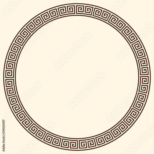 Greek key pattern, round frame. Decorative ancient meander, greece border ornament with repeated geometric motif. Vector EPS10.