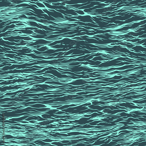 Sea surface. Seamless wallpaper pattern. Editable hand drawn illustration. Vector vintage engraving. 8 EPS