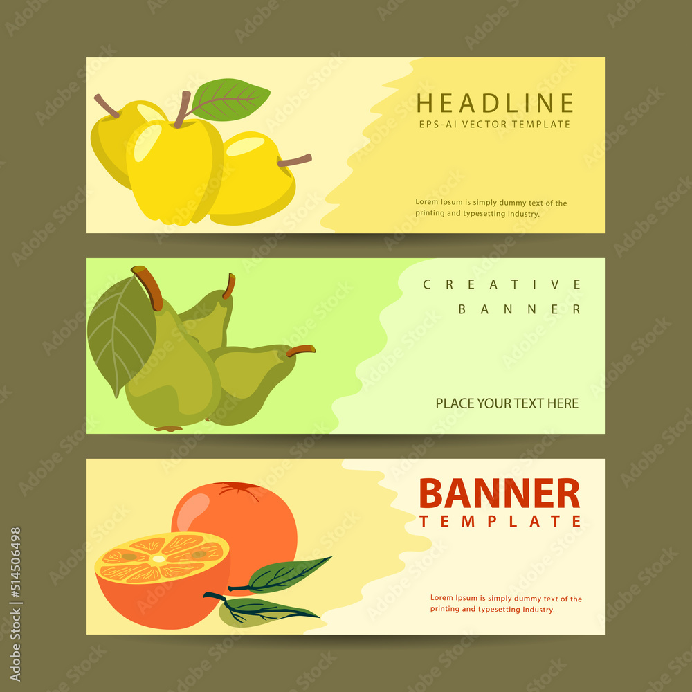 orange healthy fruits for template banner banners horizontal variations option realistic with flat color style
