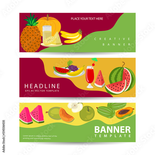 Exotic and garden fruits banners set for fruit shop or market. Vector farm harvest