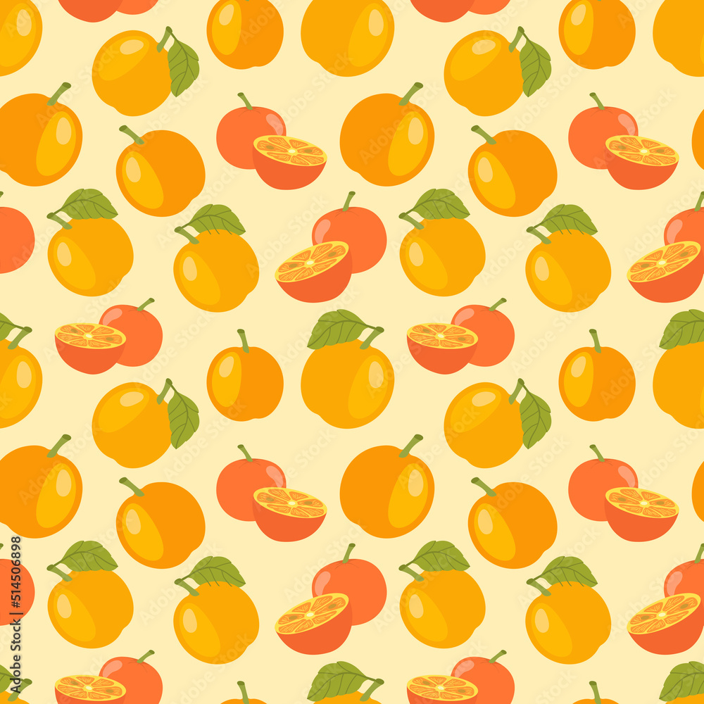 Obraz premium Orange colorful seamless pattern. Vector orange pattern. Citrus fruit background.