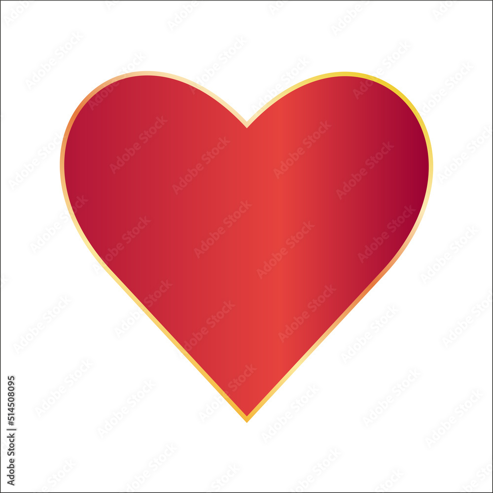 Red heart gradient with golden outline icon valentines day collection shape vector image