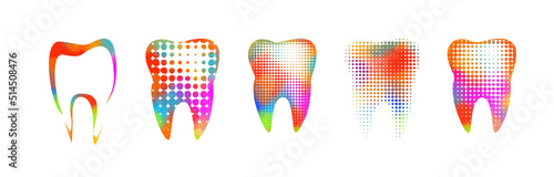 A set of colored teeth. Dentist logo. vector illustration