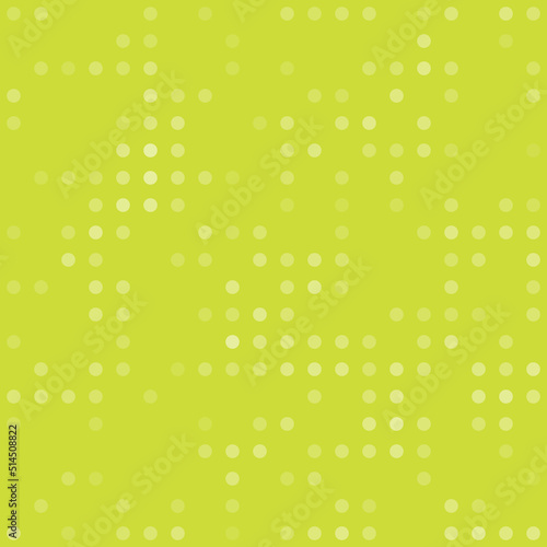 Abstract seamless geometric pattern. Mosaic background of white circles. Evenly spaced  shapes of different color. Vector illustration on lime background