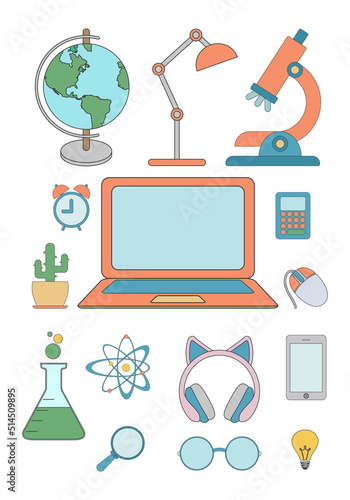A set of simple tabletop images for schoolchildren, teenagers.