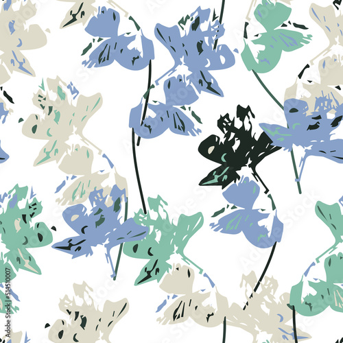 Floral abstract background, spring seamless pattern with orchids in pastel co...