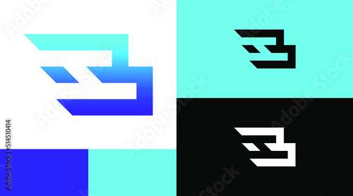 B Monogram Letter Initial Fast Speed Logo Design Concept 