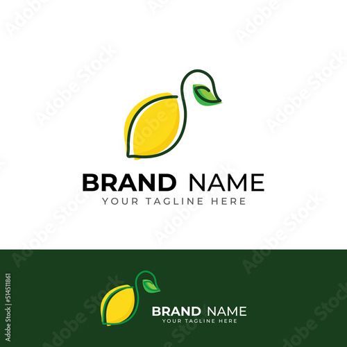 Fresh lemon fruit logo with leaves and fresh drink of lemon fruit. Logo vector illustration modern template.