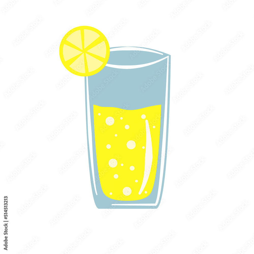 Illustration of a summer cocktail with a slice of lemon fruit isolated on white background. Design and textile , print, banner, logo. Illustration of a summer cocktail with a slice of lemon fruit isolated on white background. Design and textile , print, banner, logo.