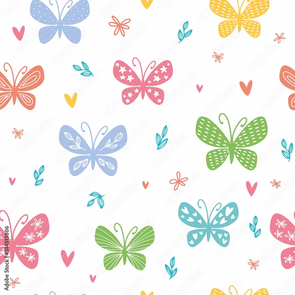 Pattern with hand-drawn butterflies Pattern with hand-drawn butterflies