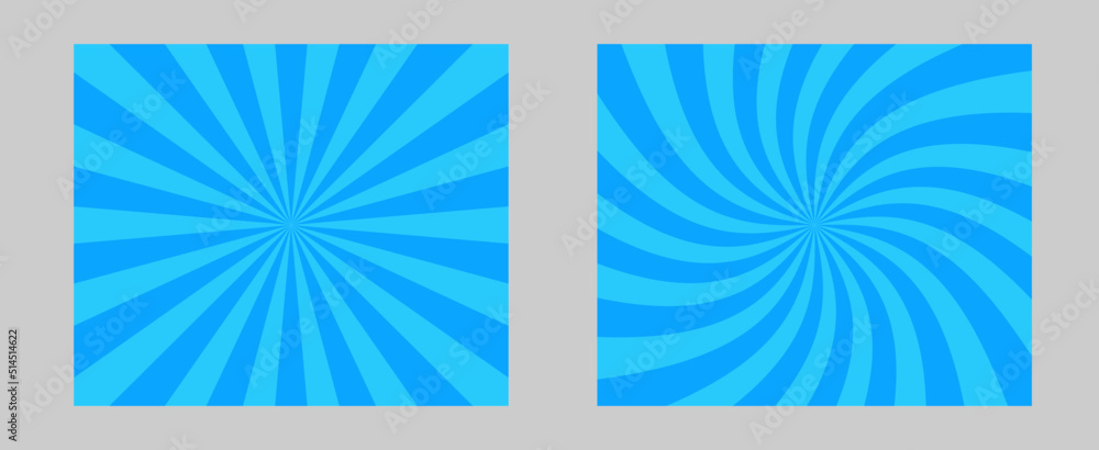 Fototapeta premium Solar explosion Sun Burst Effect. Vector Sunburst wallpaper. Blue color burst set of 2 sun rays background. Circus background, abstract pattern with colorful rays, banner element for show, fair.