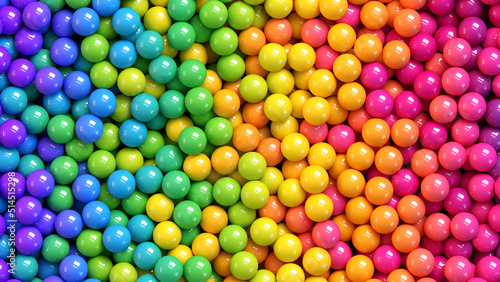 Colorful glossy candy balls background. Rainbow gradient bright balls with glossy reflections. Vector background