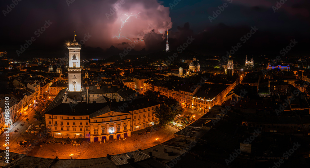 Aerialdrone with lightning on the sky