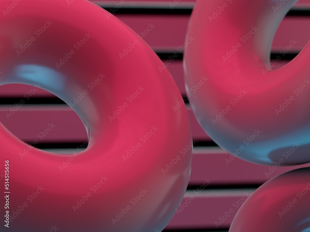 Obraz premium pink donuts on a plank pink background with black stripes. 3d render. 3d illustration