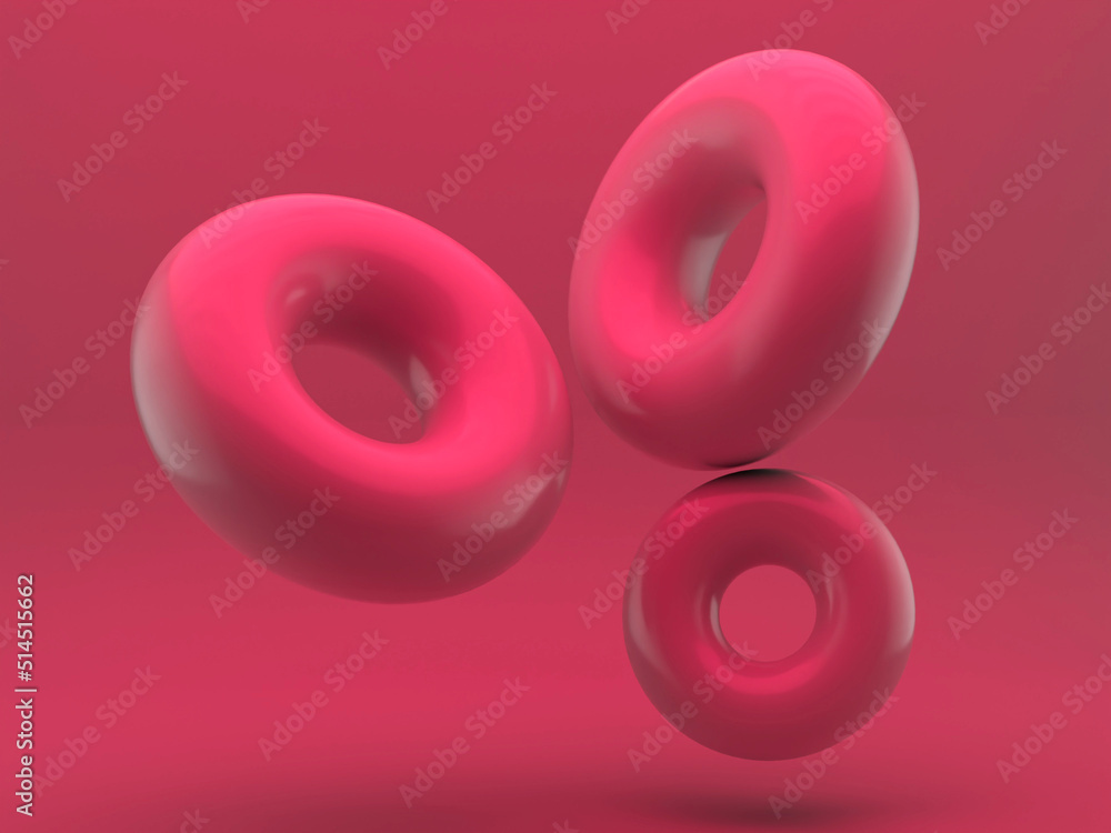 pink donuts on a pink background. 3d render. 3d illustration pink donuts on a pink background. 3d render. 3d illustration