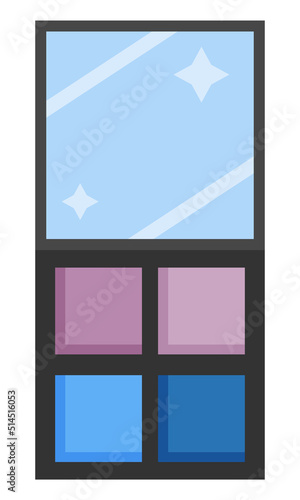 Cosmetic palette of shadows. Means for applying to the eyelids. Flat style. Vector.