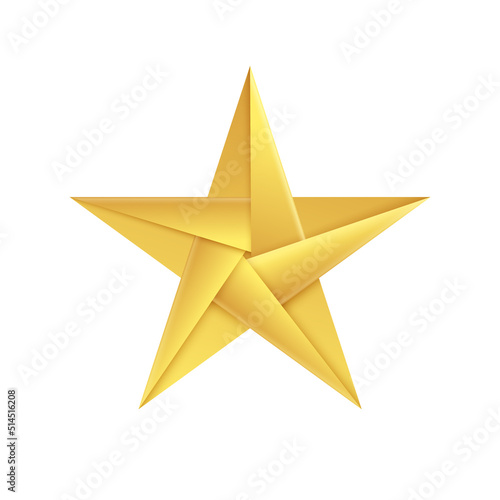 Golden Christmas star. Origami pentagonal star made of gold foil