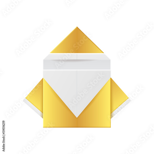 Golden Santa Claus. Origami Santa made of gold foil