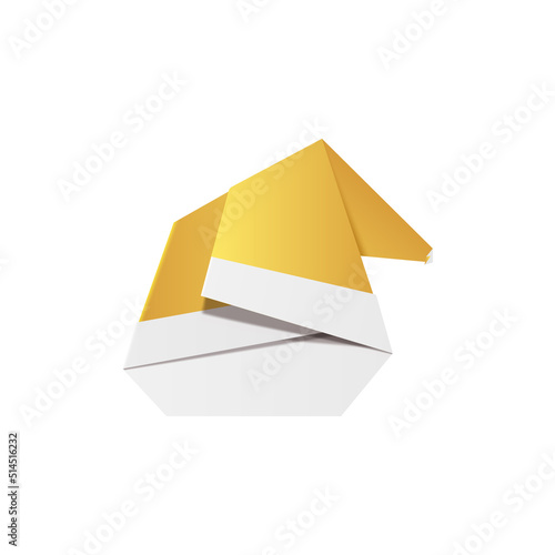 Golden Santa Claus hat. Origami Santa hat made of gold foil