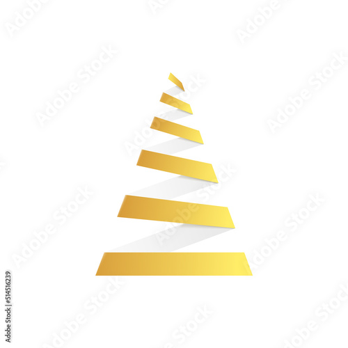 Stylized golden Christmas tree. Origami abstract fir made of gold foil