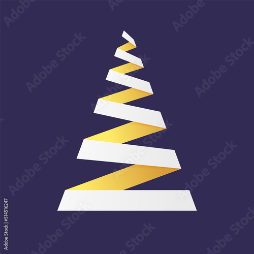 Stylized golden Christmas tree. Origami abstract fir made of gold foil