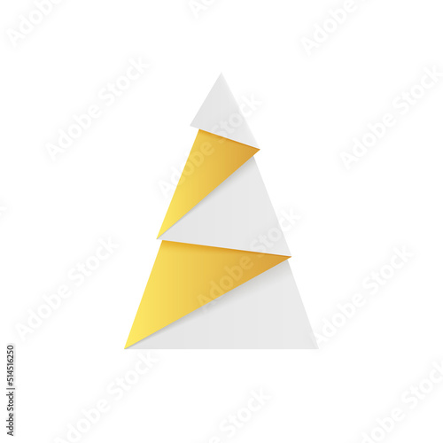 Golden Christmas tree. Origami fir made of gold foil