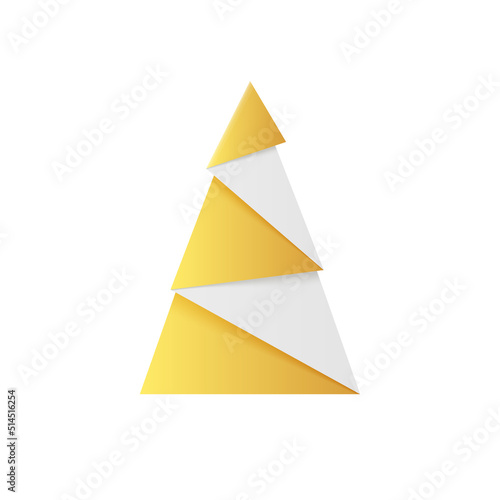 Golden origami Christmas tree made of gold foil