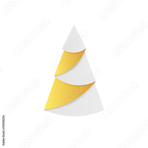 Golden Christmas tree. Origami fir made of gold foil