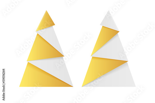 Golden Christmas tree. Origami fir made of gold foil