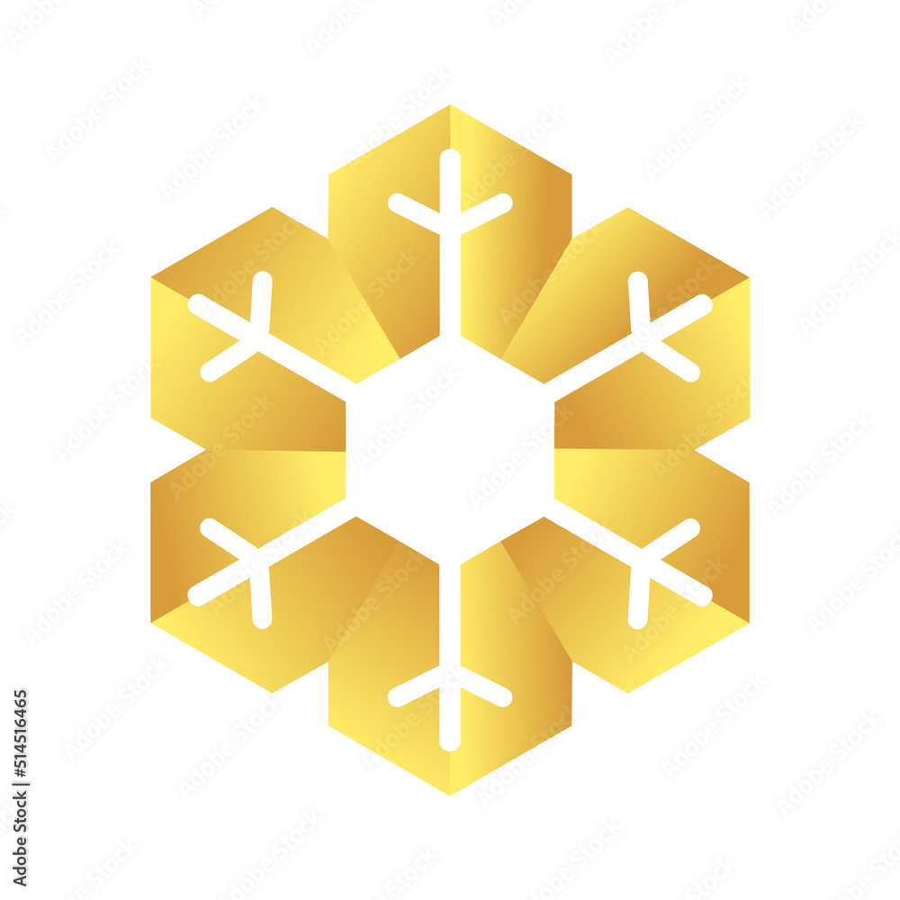 Golden snowflake icon. Foil snow flake stencil blueprint. Golden snowflake icon. Foil snow flake stencil blueprint.