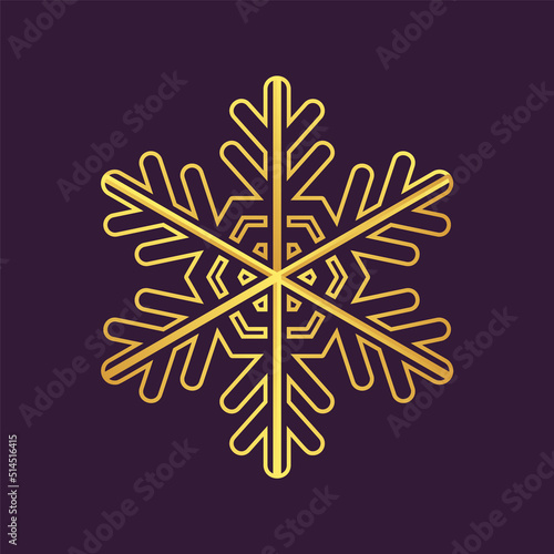 Thinline golden snowflake icon. Foil snow flake stencil blueprint.
