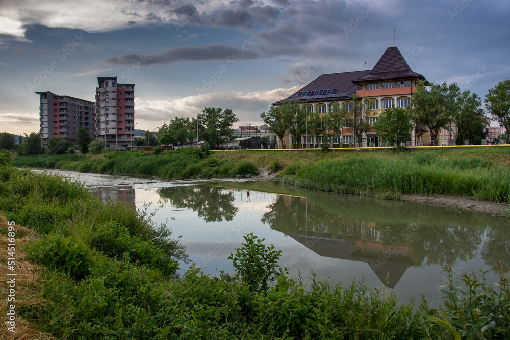 Romania, Bistrita, School near the Bistrita River in June 2022 Romania, Bistrita, School near the Bistrita River in June 2022