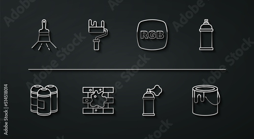 Set line Paint brush, spray can, Painting the house, roller, bucket and RGB icon. Vector