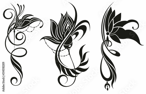 Lotus flowers silhouettes. Set of minimal lotus vector illustrations.