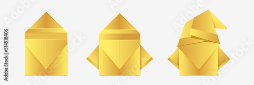 Golden Santa Claus. Origami Santa made of gold foil.