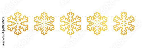 Golden snowflake icon. Blueprint of a snowflake stencil of a golden foil.