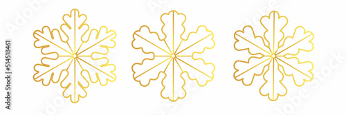Golden snowflake thinline icon. Foil snow flake stencil blueprint.